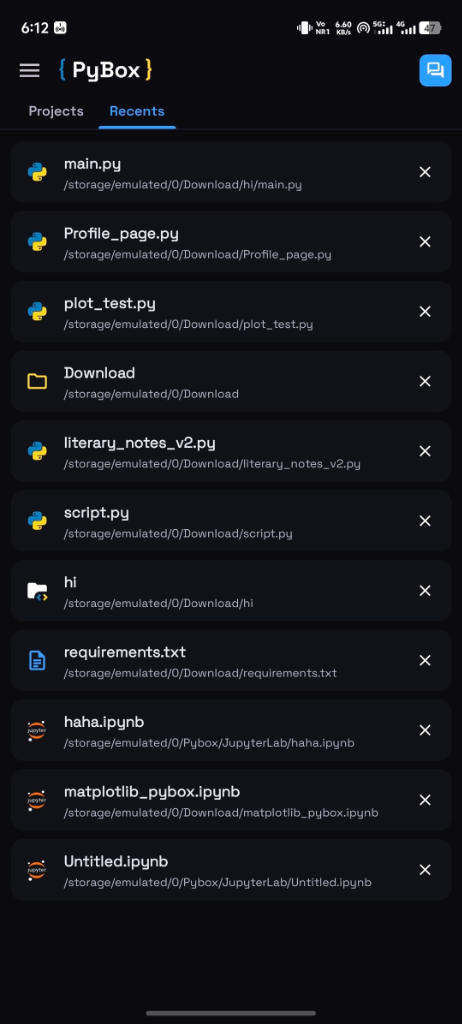 PyBox Recent Files